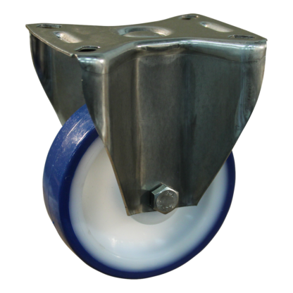 Bockrolle Edelstahl, 200mm Durchmesser, PU Lauffläche, Rollenlager Edelstahl, 240mm Bauhöhe, BW126609