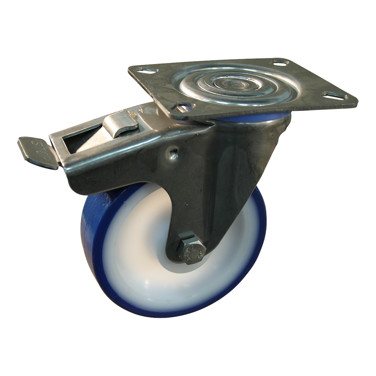 Lenkrolle Edelstahl, 150mm Durchmesser, PU Lauffläche, Rollenlager Edelstahl, Totalfeststeller, Nachlauf, ZW471310