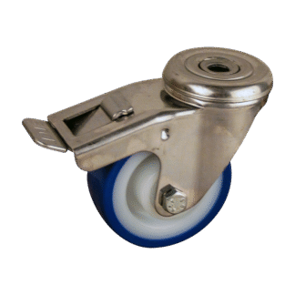 Lenkrolle Edelstahl, 80mm Durchmesser, PU Lauffläche, Rollenlager Edelstahl, Totalfeststeller, Nachlauf