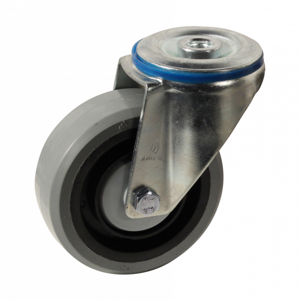 Lenkrolle Stahl, 100mm Durchmesser, Elastischer Gummi Lauffläche, Kugellager, ZW499309