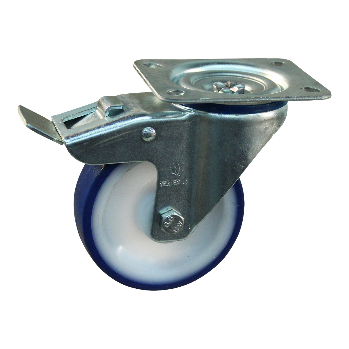 Lenkrolle Stahl, 100mm Durchmesser, PU Lauffläche, Rollenlager, Totalfeststeller, Nachlauf, ZW546156