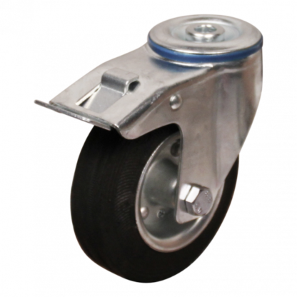 Lenkrolle Stahl, 125mm Durchmesser, Gummi Lauffläche, Rollenlager, Totalfeststeller, Nachlauf, ZW138066