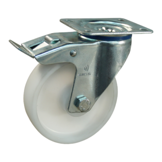 Lenkrolle Stahl, 125mm Durchmesser, PP Lauffläche, Rollenlager, Totalfeststeller, Nachlauf, ZW462010