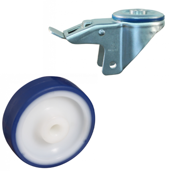 Lenkrolle Stahl, 125mm Durchmesser, PU Lauffläche, Gleitlager, Totalfeststeller, Nachlauf, ZW733586