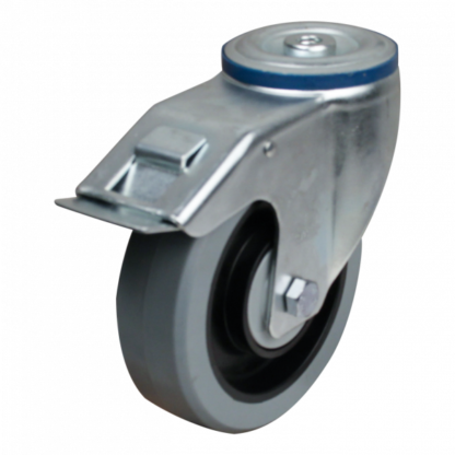 Lenkrolle Stahl, 160mm Durchmesser, Elastischer Gummi Lauffläche, Kugellager, Totalfeststeller, Nachlauf, ZW538931