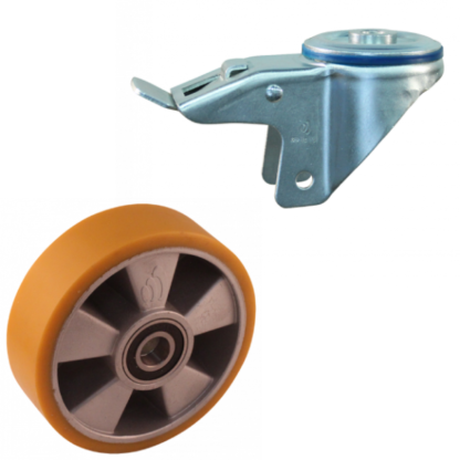 Lenkrolle Stahl, 160mm Durchmesser, PU Lauffläche, Kugellager, Totalfeststeller, Nachlauf, ZW637450