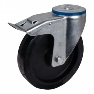 Lenkrolle Stahl, 200mm Durchmesser, Elastischer Gummi Lauffläche, Rollenlager, Totalfeststeller, Nachlauf, ZW929161