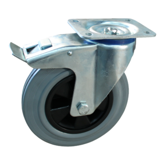 Lenkrolle Stahl, 200mm Durchmesser, Gummi Lauffläche, Gleitlager, Totalfeststeller, Nachlauf, ZW963136