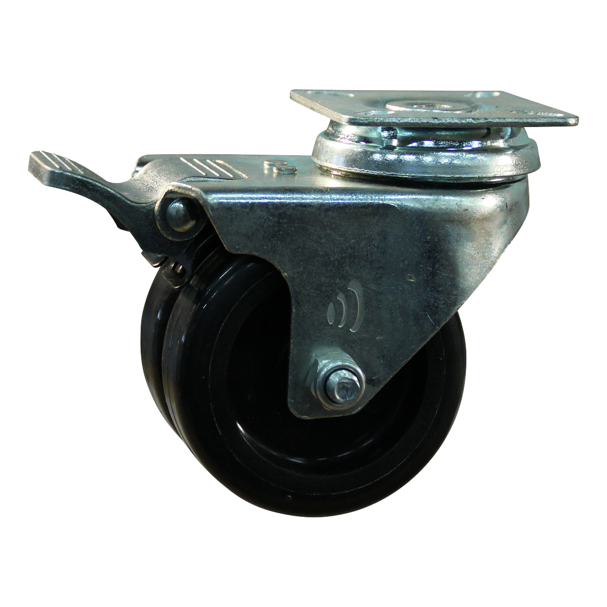 Lenkrolle Stahl, 75mm Durchmesser, PP Lauffläche, Gleitlager, Totalfeststeller, Nachlauf, ZW670118