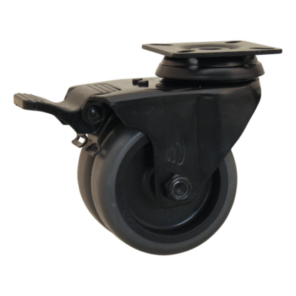 Lenkrolle Stahl, 75mm Durchmesser, TPE Lauffläche, Gleitlager, Totalfeststeller, Nachlauf, ZW681553