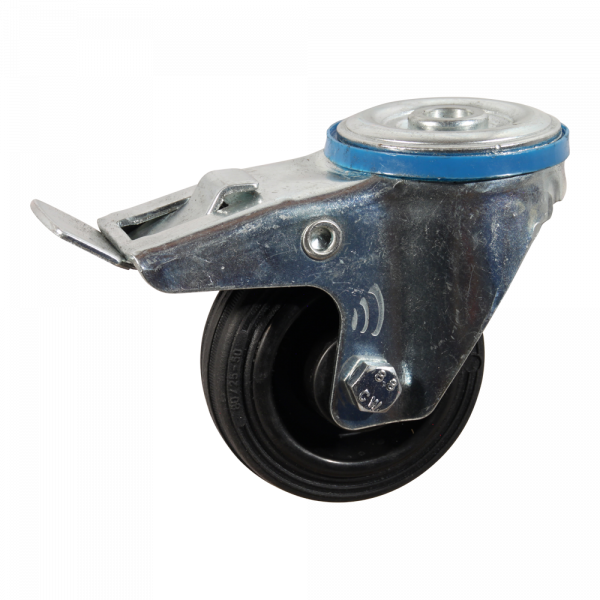 Lenkrolle Stahl, 80mm Durchmesser, Gummi Lauffläche, Rollenlager, Totalfeststeller, Nachlauf, ZW747717