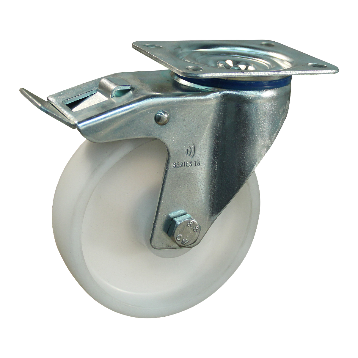 Lenkrolle Stahl, 80mm Durchmesser, PP Lauffläche, Rollenlager, Totalfeststeller, Nachlauf, ZW403946