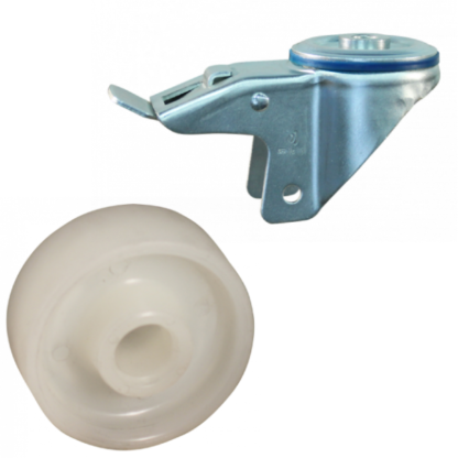 Lenkrolle Stahl, 80mm Durchmesser, PP Lauffläche, Rollenlager, Totalfeststeller, Nachlauf, ZW890959