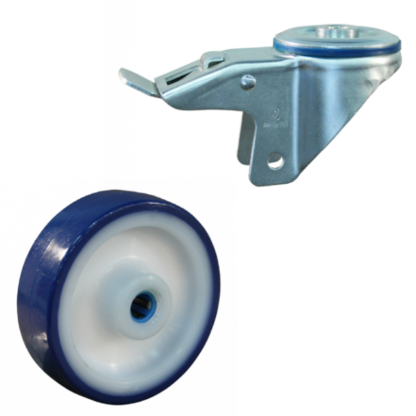 Lenkrolle Stahl, 80mm Durchmesser, PU Lauffläche, Rollenlager, Totalfeststeller, Nachlauf, ZW506463