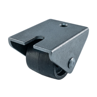 Bockrolle Stahl, 15mm Durchmesser, PP Lauffläche, Gleitlager, 17mm Bauhöhe