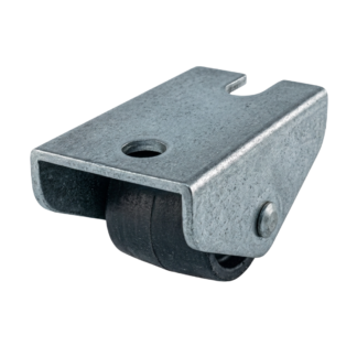 Bockrolle Stahl, 15mm Durchmesser, PP Lauffläche, Gleitlager, 17mm Bauhöhe