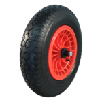 Schubkarrenrad mit Achse 125mm lang, Kunststoff, 400mm 4.00-8, PU Pannensicher, Rollenlager, LW921715