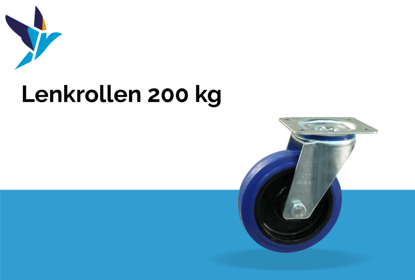 2 Lenkrollen 200mm schwer-last bis 200 kg Reifen aus Elastik Gummi Blue Wheel 