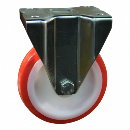 Bockrolle Edelstahl, 125mm Durchmesser, PU Lauffläche, Rollenlager Edelstahl, 154mm Bauhöhe, BW930535