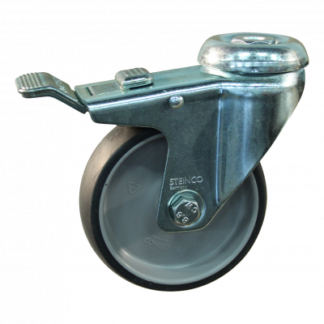 Lenkrolle Stahl, 125mm Durchmesser, TPE Lauffläche, Gleitlager, Totalfeststeller, Nachlauf, ZW841909