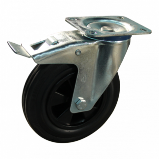 Lenkrolle Stahl, 200mm Durchmesser, Gummi Lauffläche, Gleitlager, Totalfeststeller, Nachlauf, ZW300127