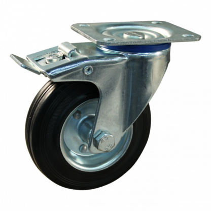 Lenkrolle Stahl, 100mm Durchmesser, Gummi Lauffläche, Rollenlager, Totalfeststeller, Nachlauf, ZW559472