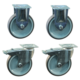 Rollensatz 2x Lenkrolle mit Bremse 2x Bockrolle, 100mm Durchmesser, TPE Lauffläche, 121mm Bauhöhe