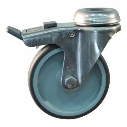 Lenkrolle Edelstahl, 75mm Durchmesser, TPE Lauffläche, Gleitlager, Totalfeststeller, Nachlauf, ZW461105