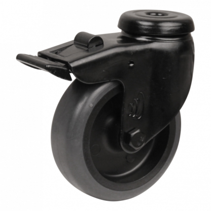 Lenkrolle Stahl, 50mm Durchmesser, TPE Lauffläche, Gleitlager, Totalfeststeller, Nachlauf, ZW207887