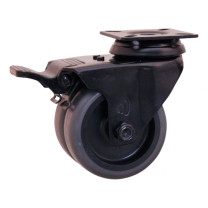 Lenkrolle Stahl, 50mm Durchmesser, TPE Lauffläche, Gleitlager, Totalfeststeller, Nachlauf, ZW973788