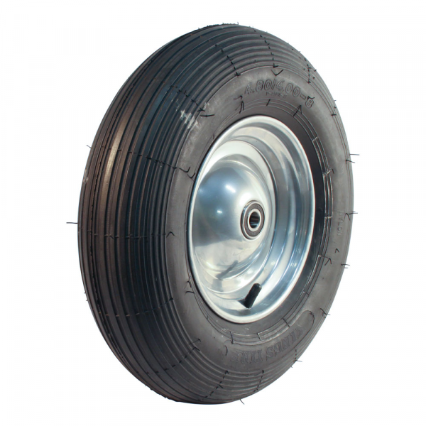 Schubkarrenrad mit Achse 125mm lang, Stahl, 400mm 4.80/4.00-8, Luftreifen 2PR, Kugellager, S-2301, LW645810