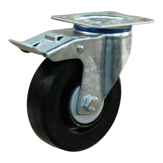 Lenkrolle Stahl, 125mm Durchmesser, Elastischer Gummi Lauffläche, Kugellager, Totalfeststeller, Nachlauf, ZW640536