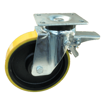 Lenkrolle Stahl, 250mm Durchmesser, PU Lauffläche, Kugellager, Totalfeststeller, Vorlauf, ZW753166