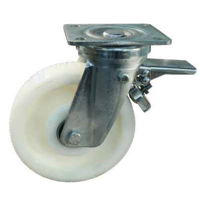 Lenkrolle Stahl, 200mm Durchmesser, Polyamid Lauffläche, Kugellager, Totalfeststeller, Vorlauf, ZW932245