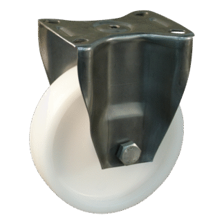 Bockrolle Edelstahl, 80mm Durchmesser, Polyamid Lauffläche, Gleitlager, 108mm Bauhöhe, BW630621