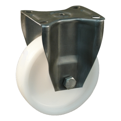 Bockrolle Edelstahl, 80mm Durchmesser, Polyamid Lauffläche, Gleitlager, 108mm Bauhöhe, BW630621