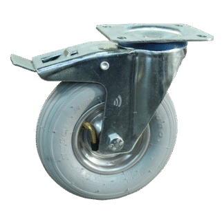 Lenkrolle Stahl, 200mm Durchmesser, Luftreifen Lauffläche, Rollenlager, Totalfeststeller, Nachlauf, ZW251279