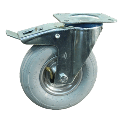 Lenkrolle Stahl, 200mm Durchmesser, Luftreifen Lauffläche, Rollenlager, Totalfeststeller, Nachlauf, ZW251279