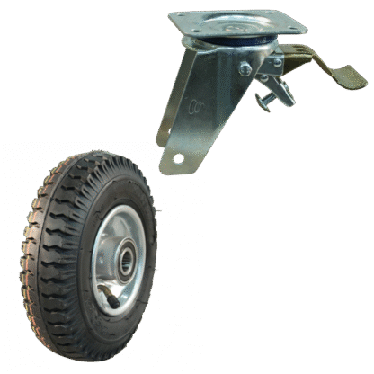 Lenkrolle Stahl, 220mm Durchmesser, Luftreifen Lauffläche, Kugellager, Totalfeststeller, Vorlauf, ZW522327