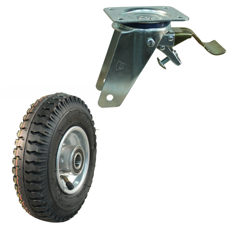 Lenkrolle Stahl, 220mm Durchmesser, Luftreifen Lauffläche, Kugellager, Totalfeststeller, Vorlauf, ZW522327