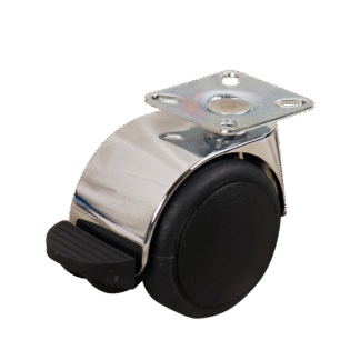 Lenkrolle Verchromt, 50mm Durchmesser, PU Lauffläche, Gleitlager, Radbremse, ZW337200