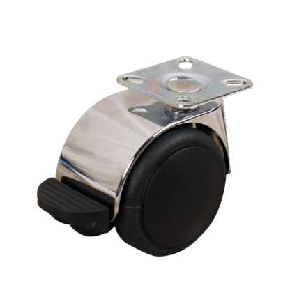 Lenkrolle Verchromt, 50mm Durchmesser, PU Lauffläche, Gleitlager, Radbremse, ZW337200