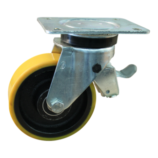 Lenkrolle Stahl, 125mm Durchmesser, PU Lauffläche, Kugellager, Totalfeststeller, Vorlauf, ZW470771