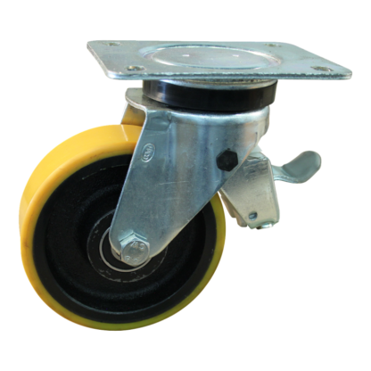 Lenkrolle Stahl, 125mm Durchmesser, PU Lauffläche, Kugellager, Totalfeststeller, Vorlauf, ZW470771