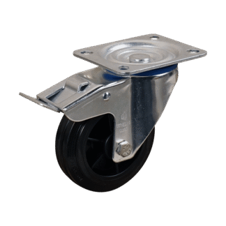 Lenkrolle Stahl, 80mm Durchmesser, TPE Lauffläche, Rollenlager, Totalfeststeller, Nachlauf, ZW944858