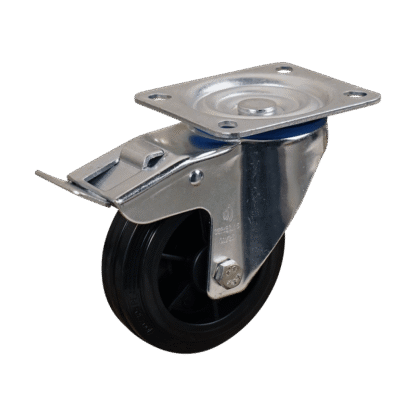 Lenkrolle Stahl, 80mm Durchmesser, TPE Lauffläche, Rollenlager, Totalfeststeller, Nachlauf, ZW944858